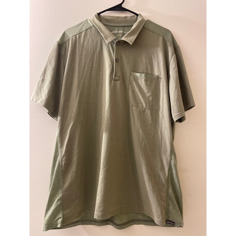 Eddie Bauer Mens XL FreeDry Polo Shirt Pocket Short Sleeve Mesh Back‎ Green